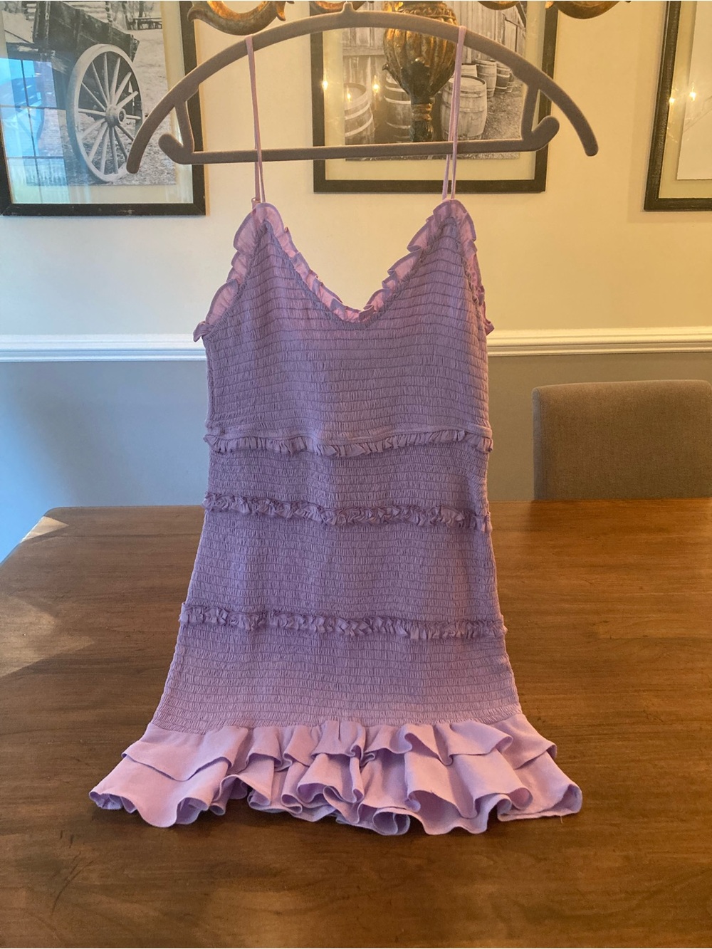 Olivaceous Lilac Smocked Ruffle Slip Dress